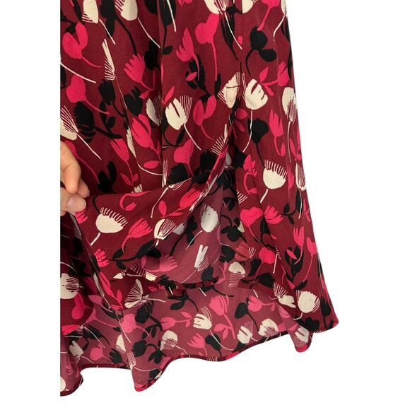 Cabi Corsage Floral Midi Skirt Wine Blossom Red High Low Feminine Flowy Size 4 - Picture 4 of 10